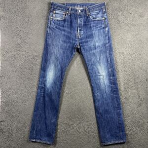 Levis 501 Jeans Mens 33x34 Blue Straight Fit Dark Wash Denim Pants Button Fly